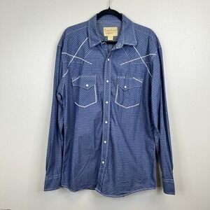 Cowboy Legend Men's XL Western Pearl Snaps Long Sleeve Shirt Blue Plaid Rodeo